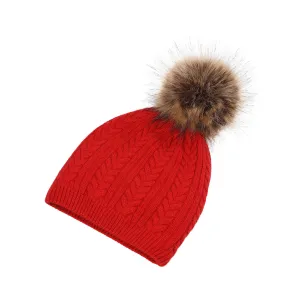 100% Cashmere Ladies Cable Rib Beanie Cardinal