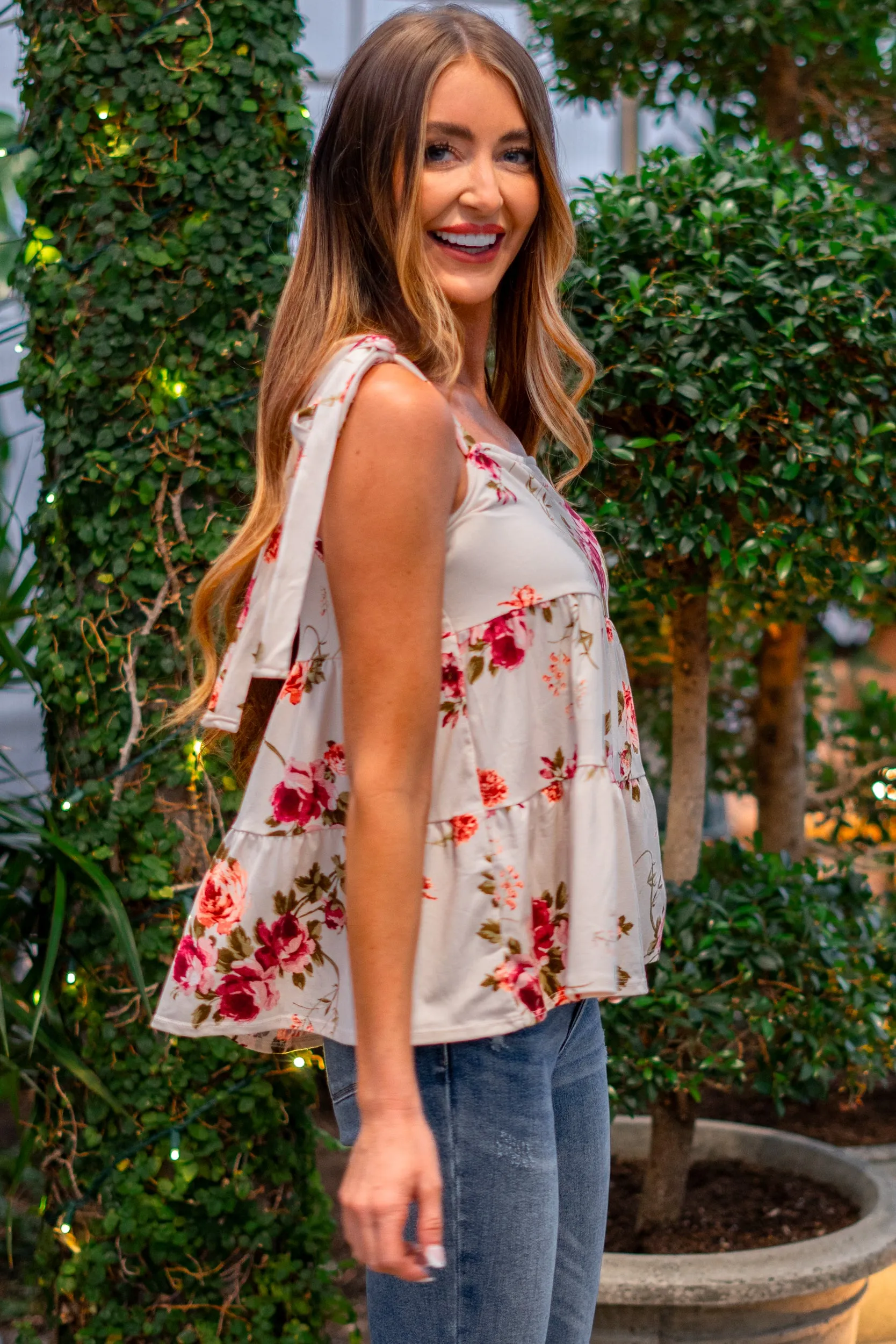 Adalyn Floral Printed Tie Tiered Top