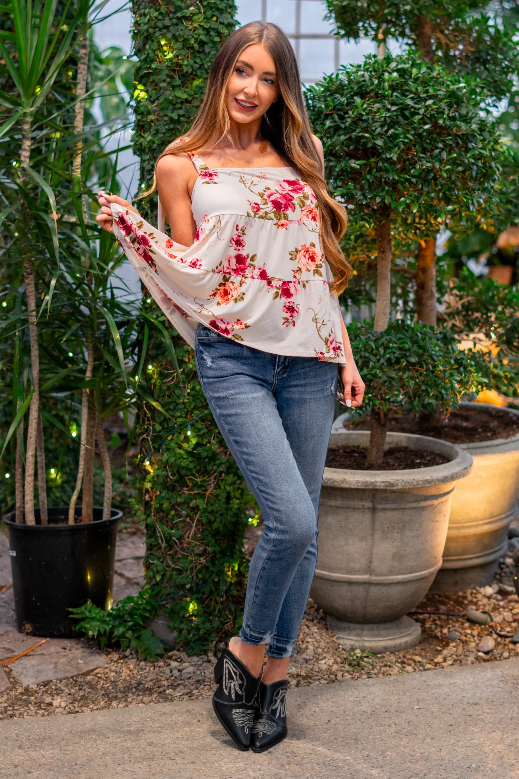 Adalyn Floral Printed Tie Tiered Top