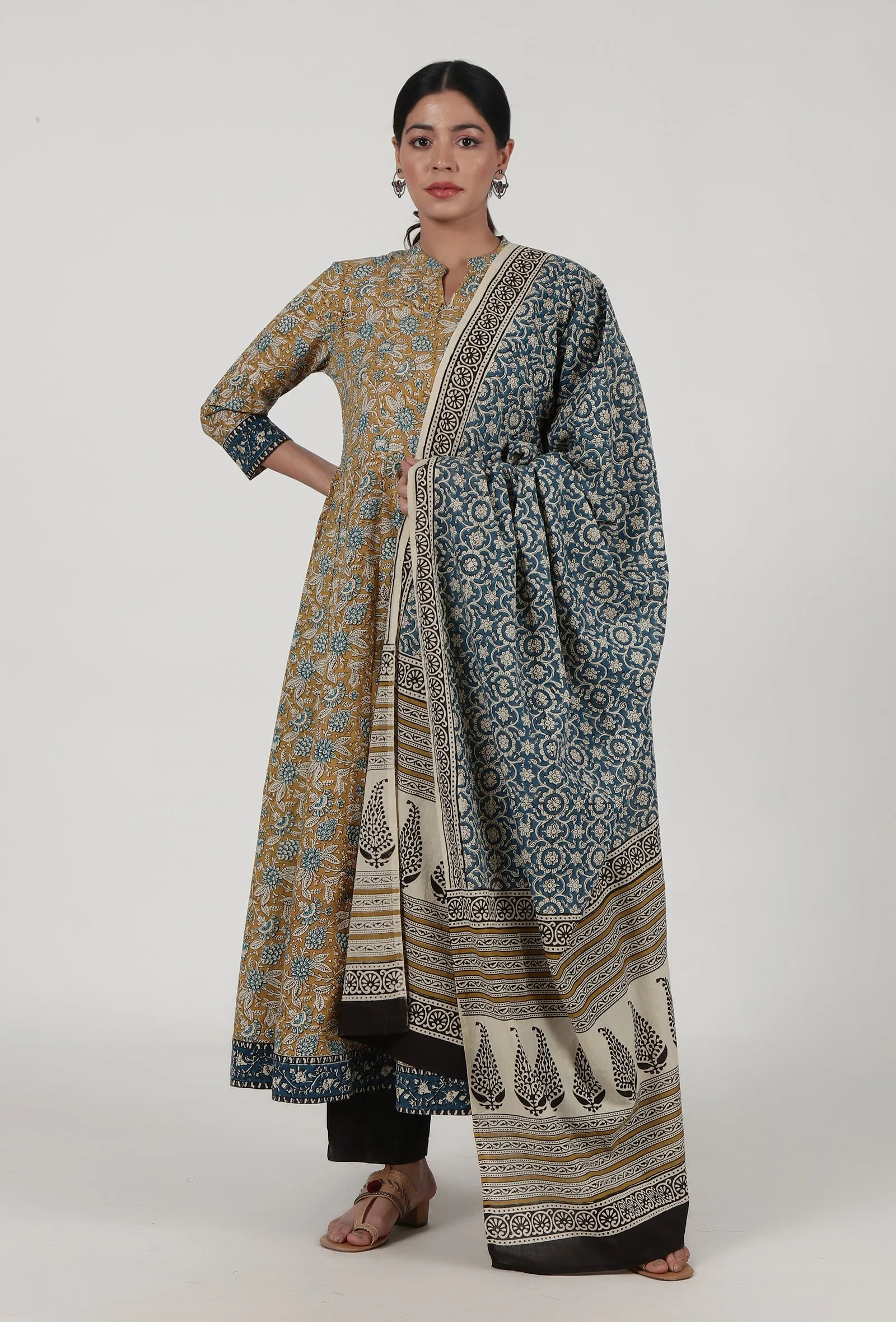 Ajrakh Printed Brown Cotton Dupatta