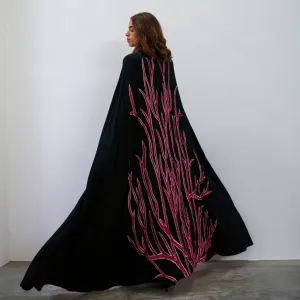 Alara Hand Embroidered Silk Cape Black And Pink