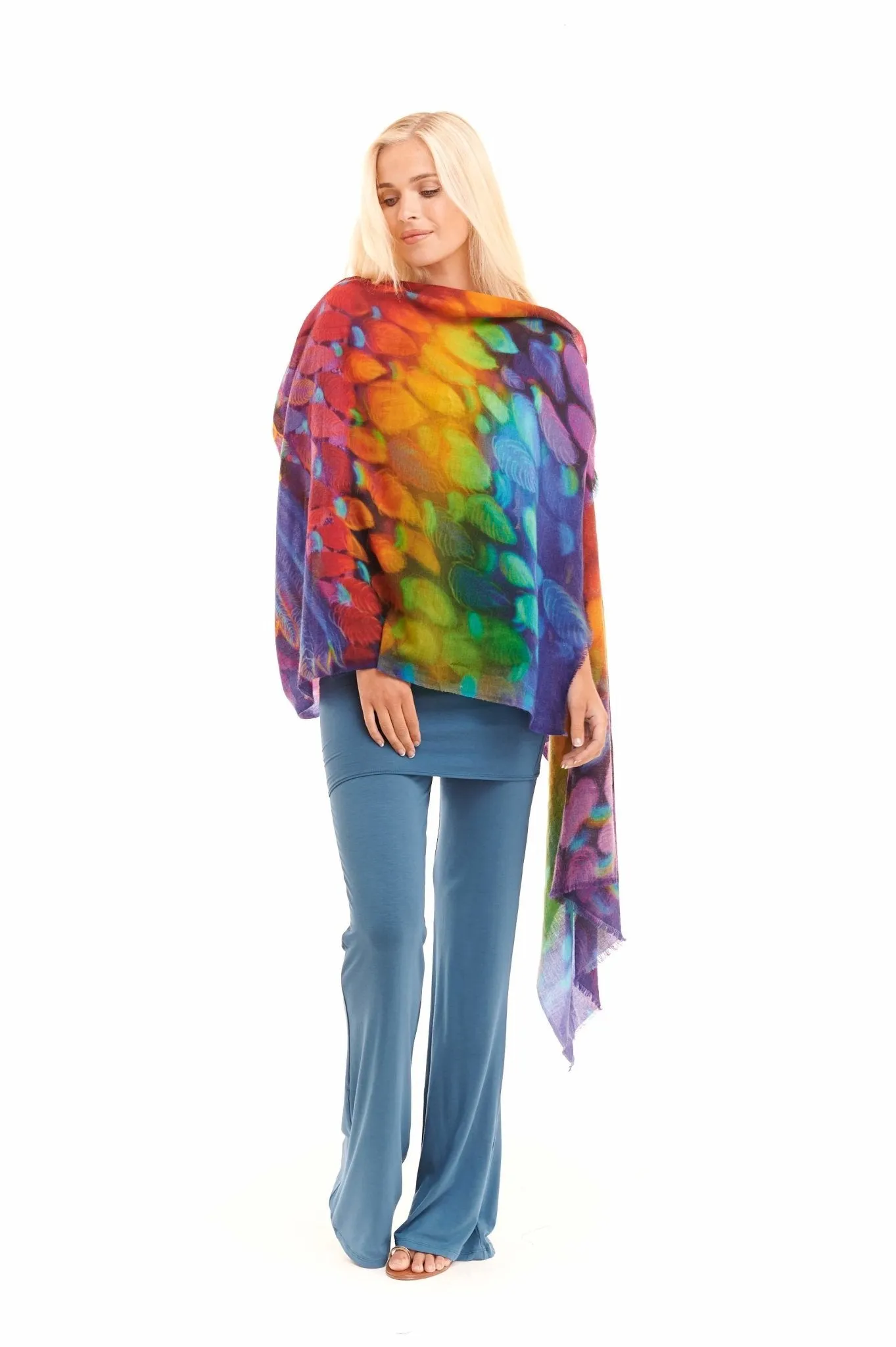 ANGEL WINGS CASHMERE DHARMA SHAWL- RAINBOW