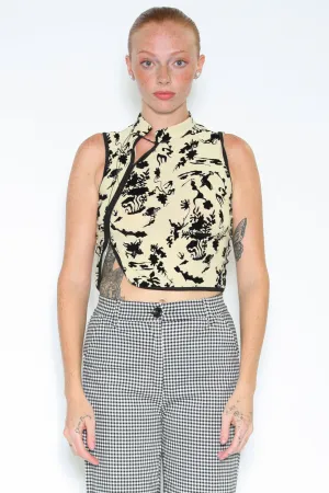 Beige Floral Printed Mandarin Collar Top