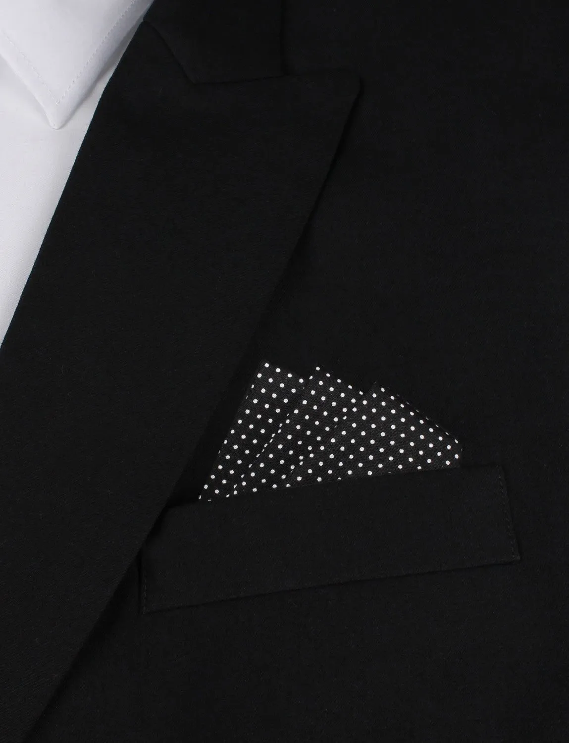 Black Cotton with White Mini Polka Dots Pocket Square