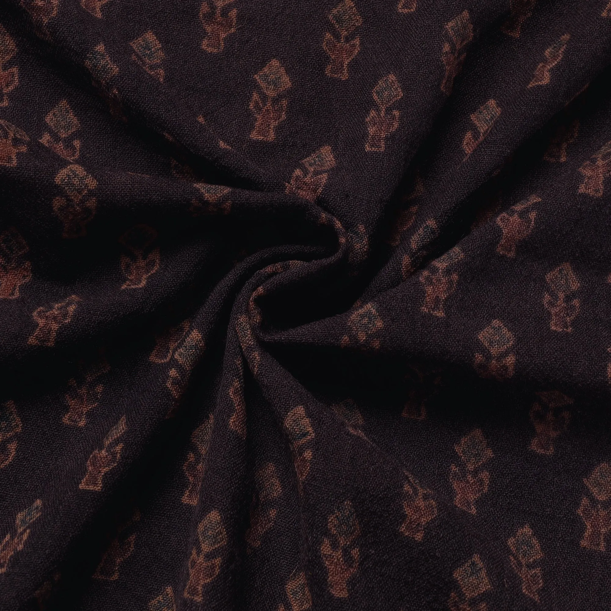 Black  Pure Wool Handloom Ajrakh Hand Block Printed Fabric