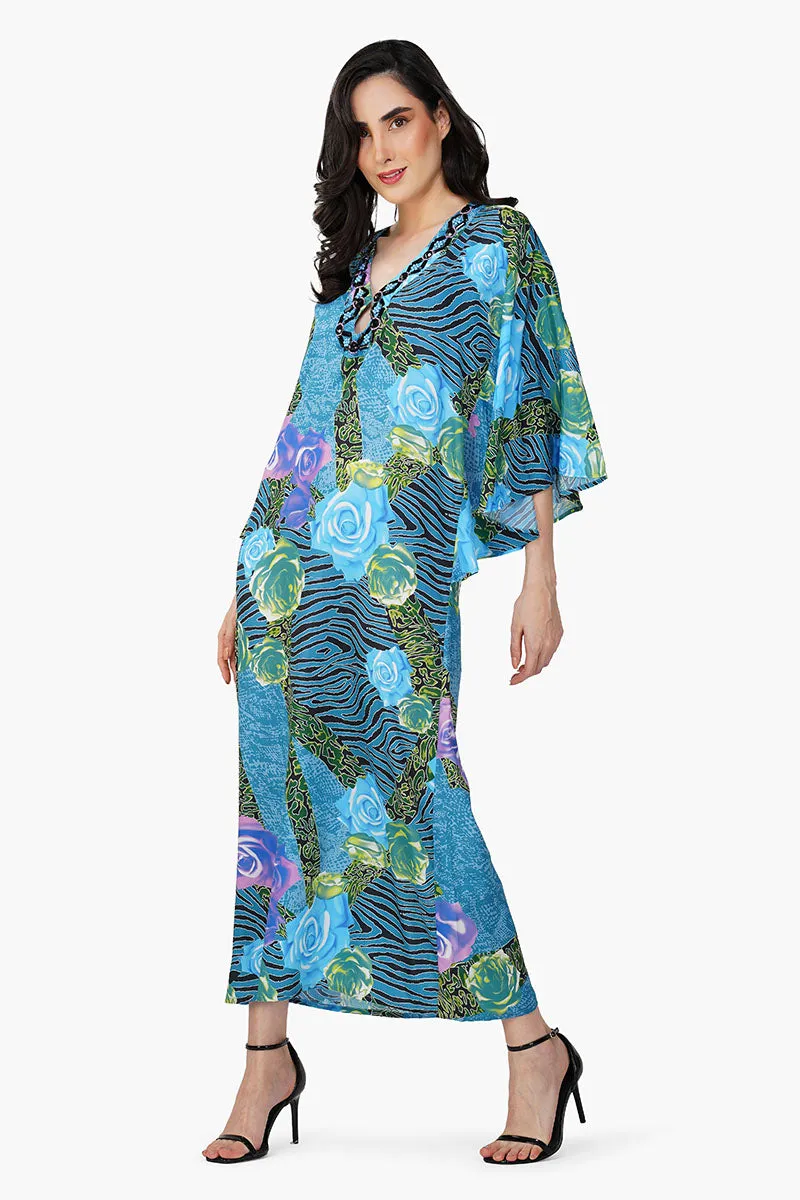 Blue Carribean Floral Printed Maxi Dress