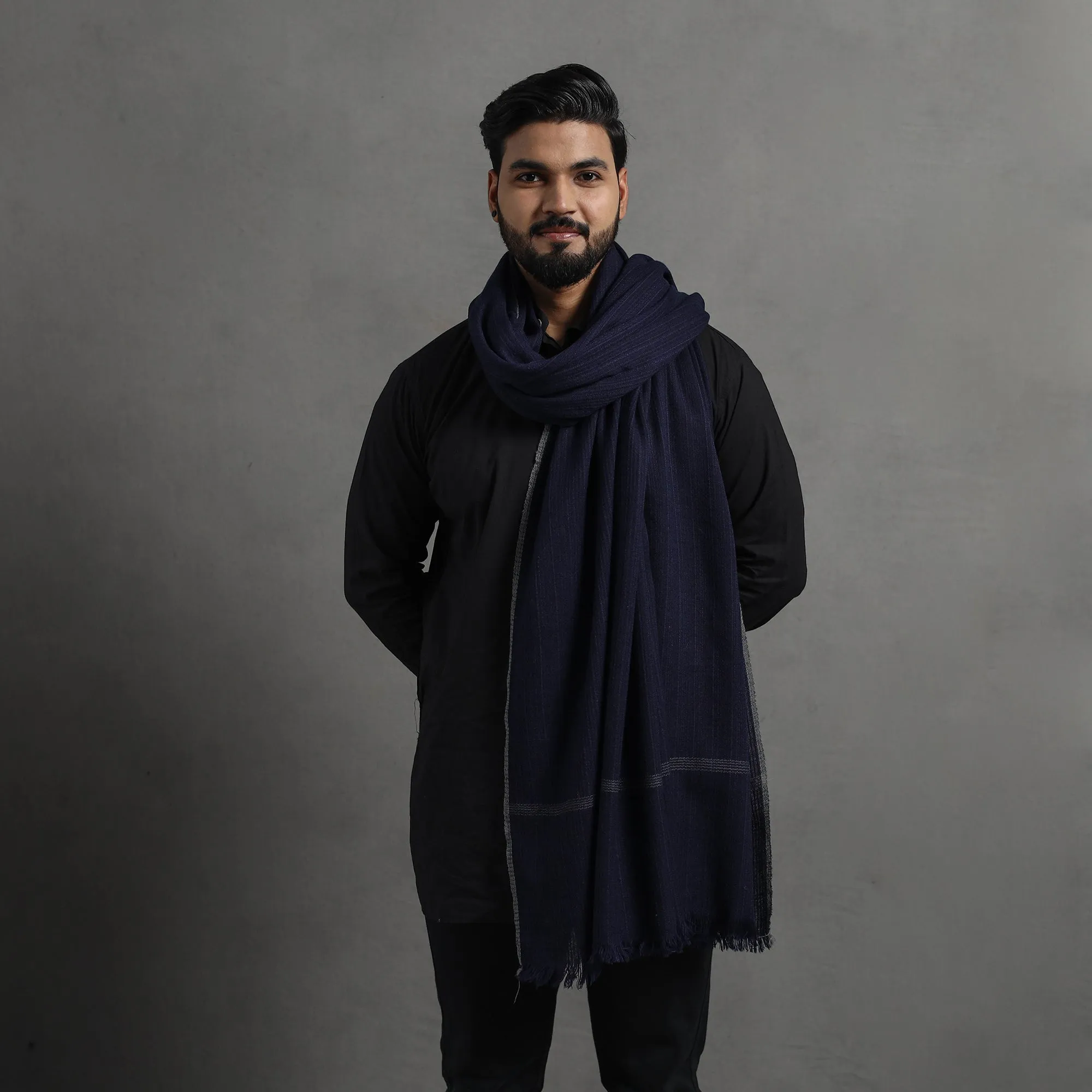 Blue - Kumaun Handwoven Pure Merino Wool Shawl for Men 100