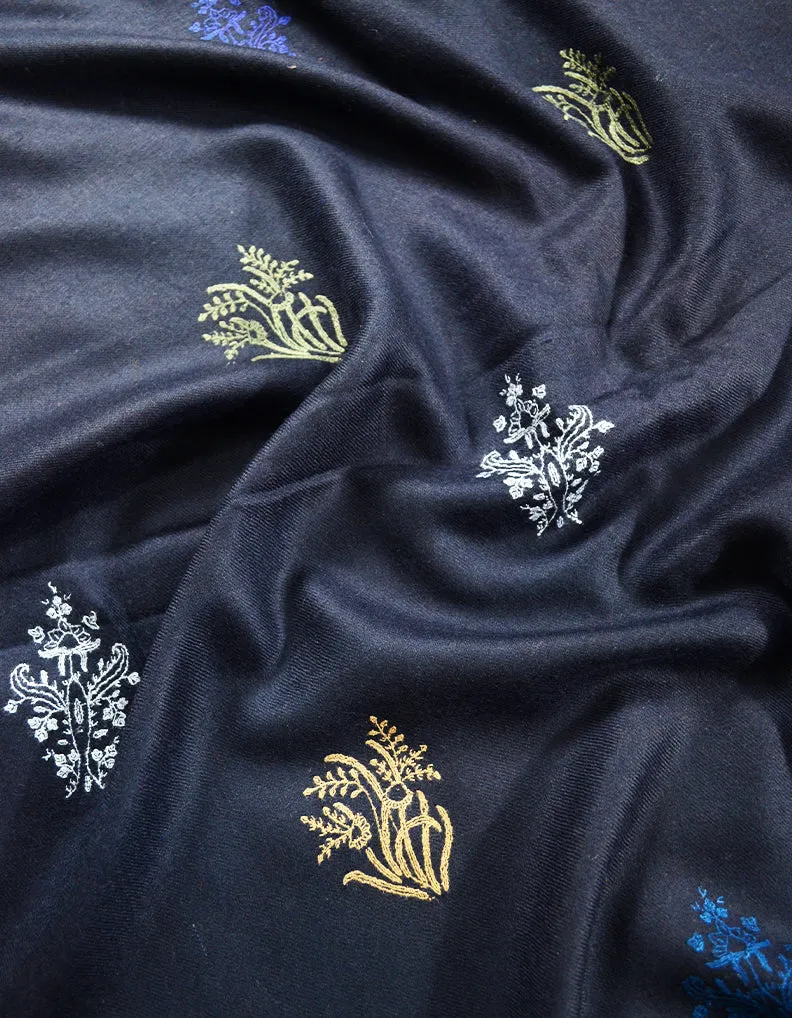 Bluish black Embroidery Pashmina Shawl 7745