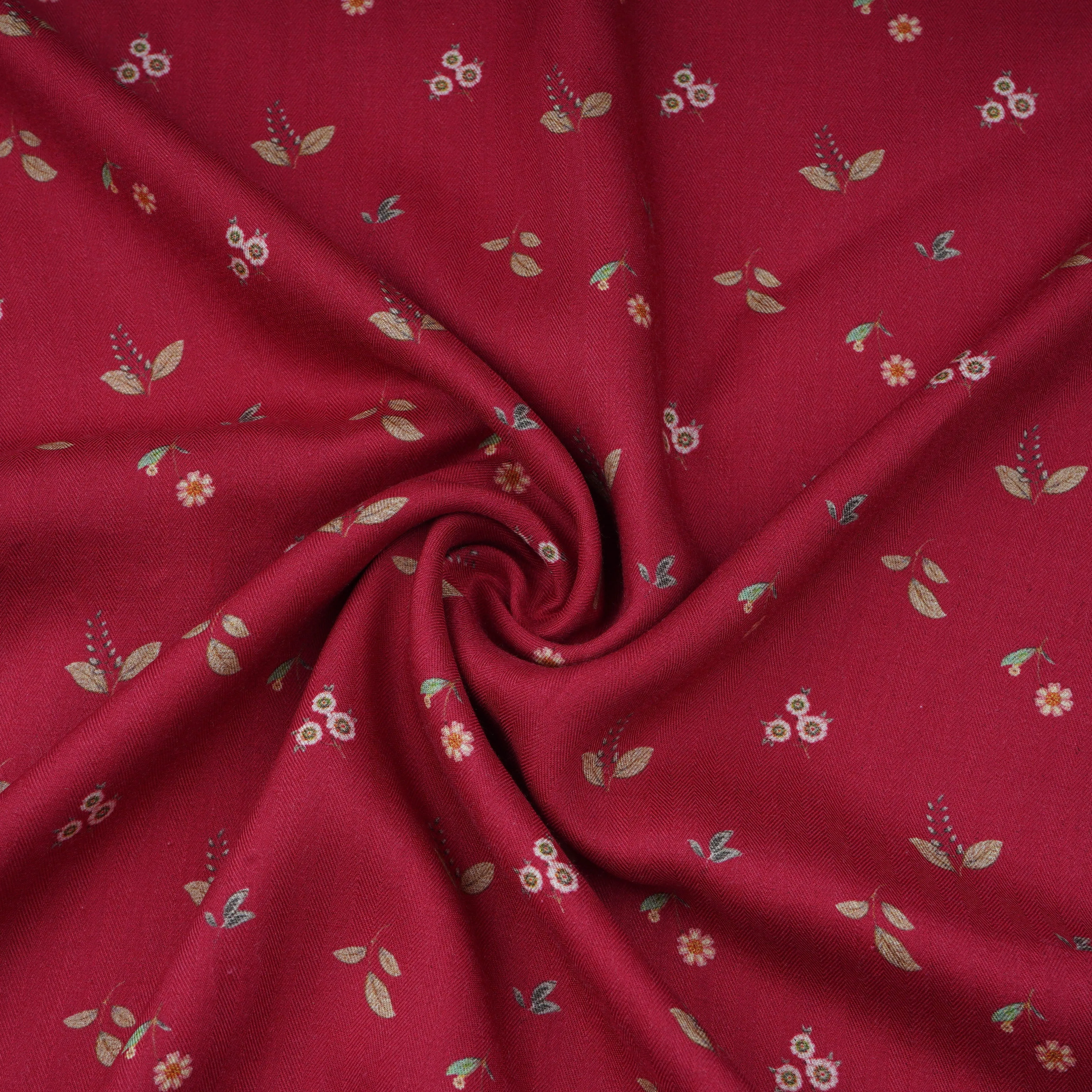 Brick Red Floral Print Pashmina Fabric 20993