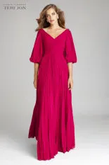 Chiffon Puff Sleeve Pleated VNeck Gown