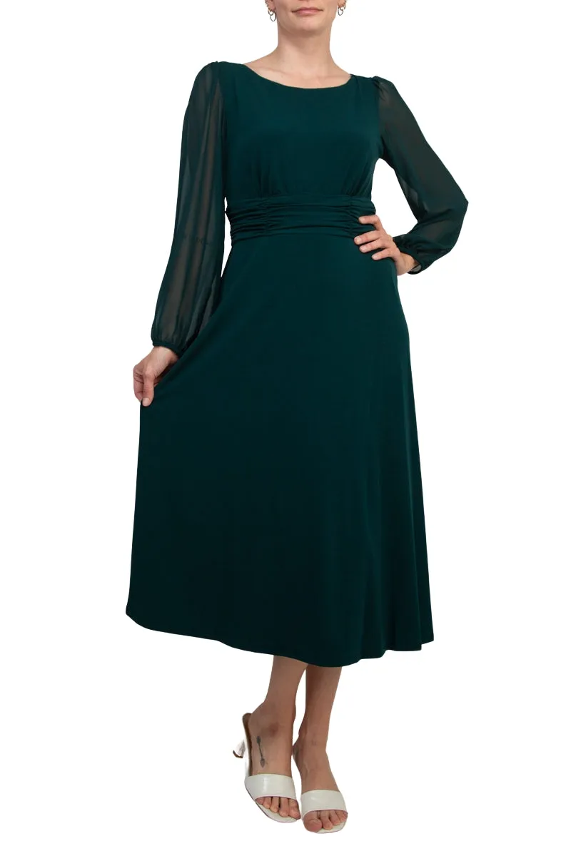 Connected Apparel Chiffon Long Sleeve Midi Dress