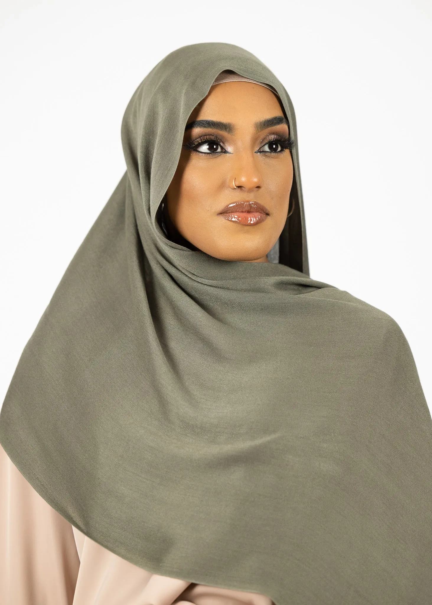 Cotton Tassleless Shawl - Shades of Green