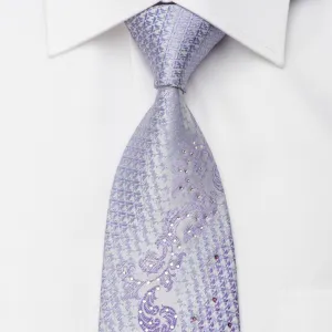 Crocodile Rhinestone Silk Necktie Vines On Mauve With Silver Sparkles