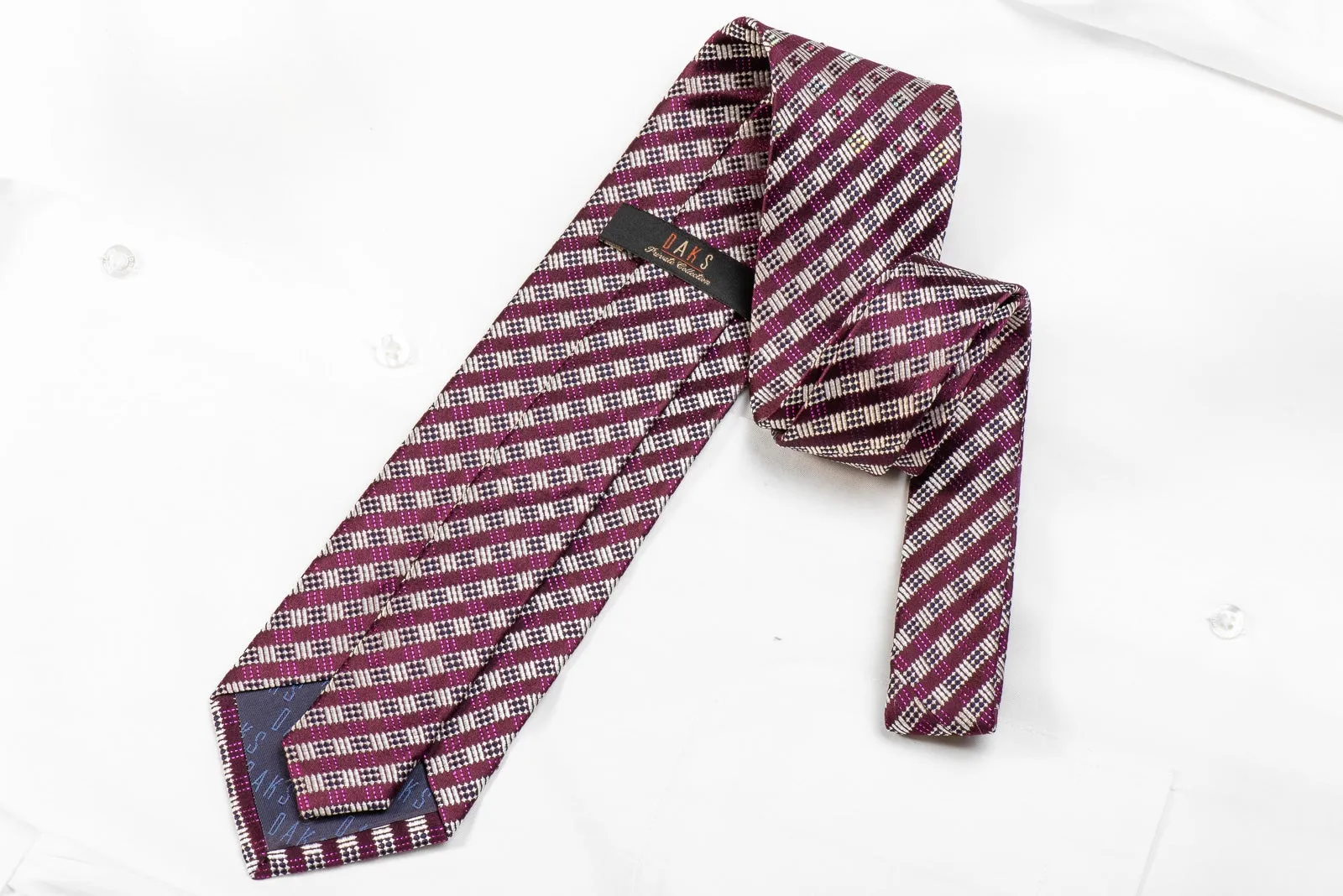 Daks Men's Crystal Silk Necktie Purple Silver Striped With Purple Sparkles