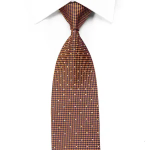 Elegance Rhinestone Silk Necktie Orange Houndstooth On Navy With Silver Sparkles