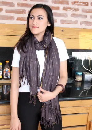 Elegant Dark Purple Plain Jari Scarf, Cotton Shawl From Nepal