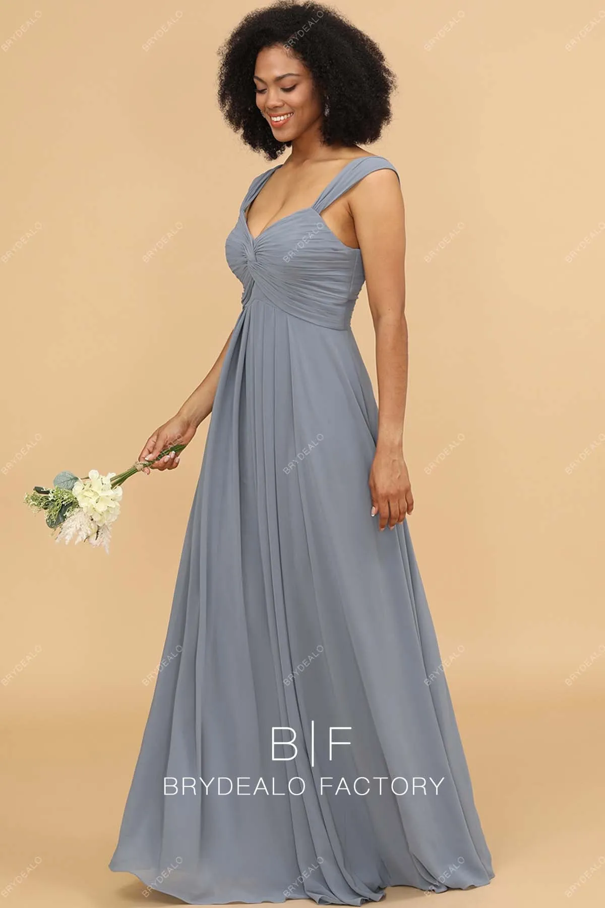 Elegant Silver Chiffon Off Shoulder Floor Length Dress