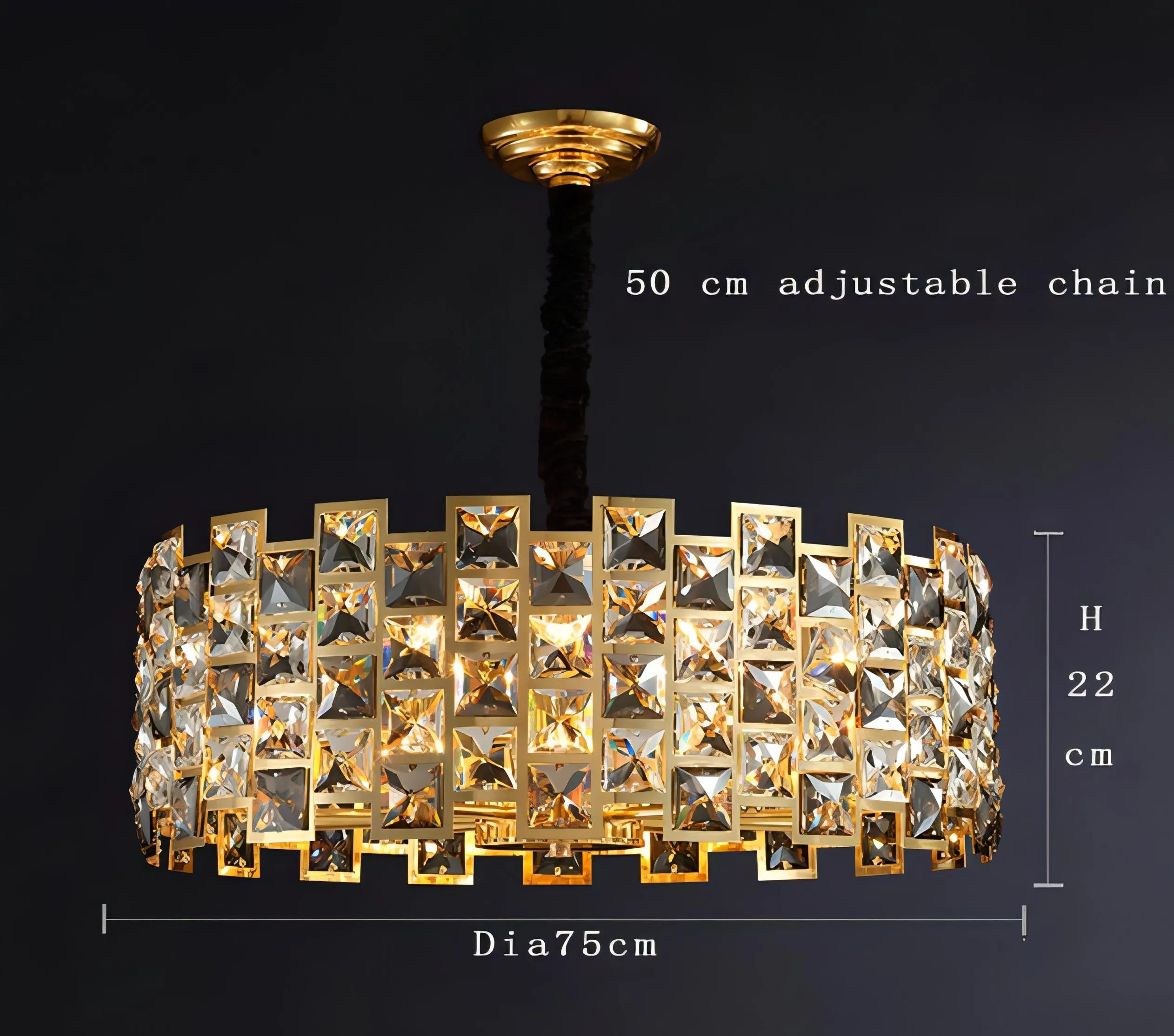 Emir - Round Gold Crystal Patterned Glass Chandelier