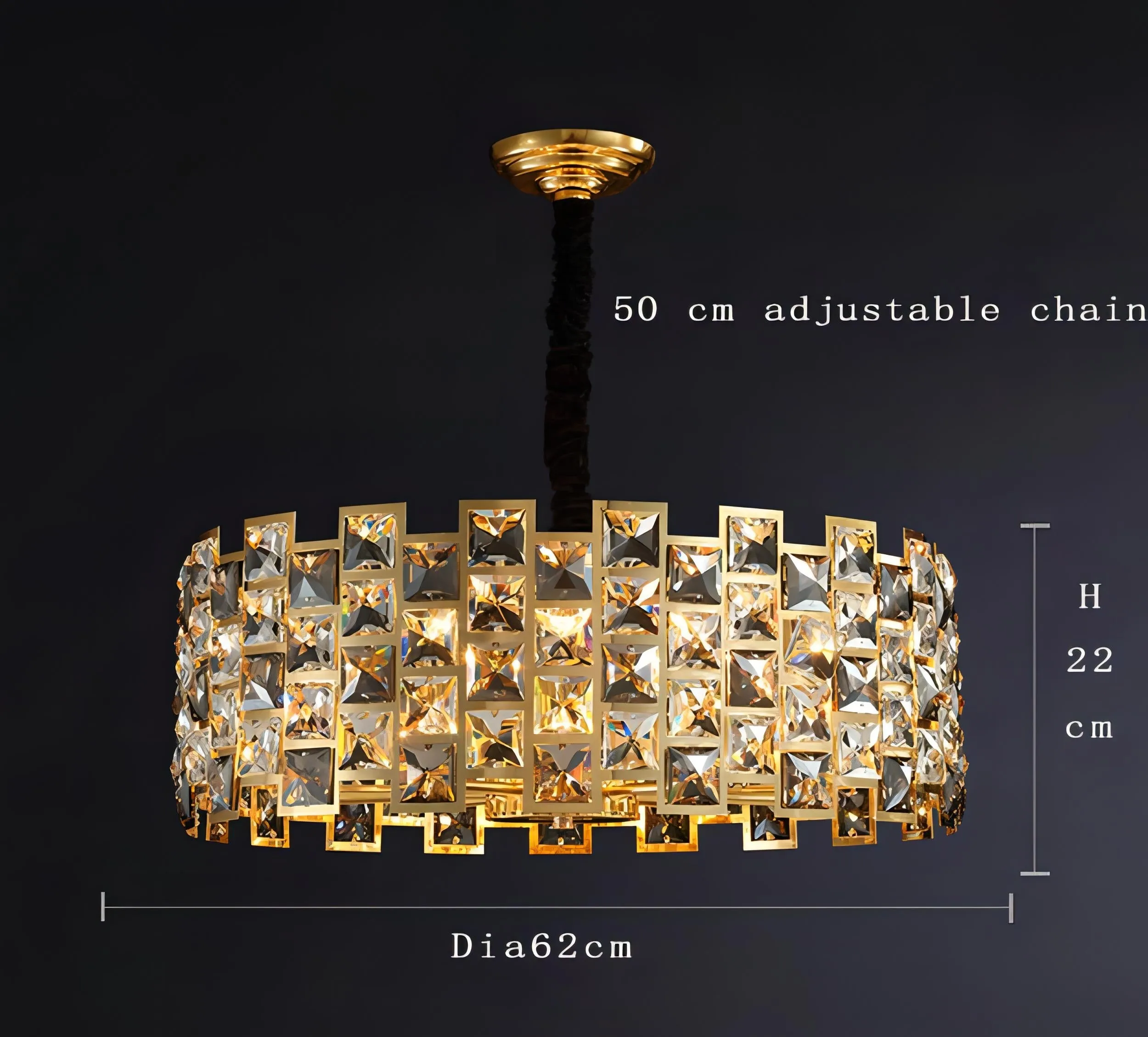 Emir - Round Gold Crystal Patterned Glass Chandelier