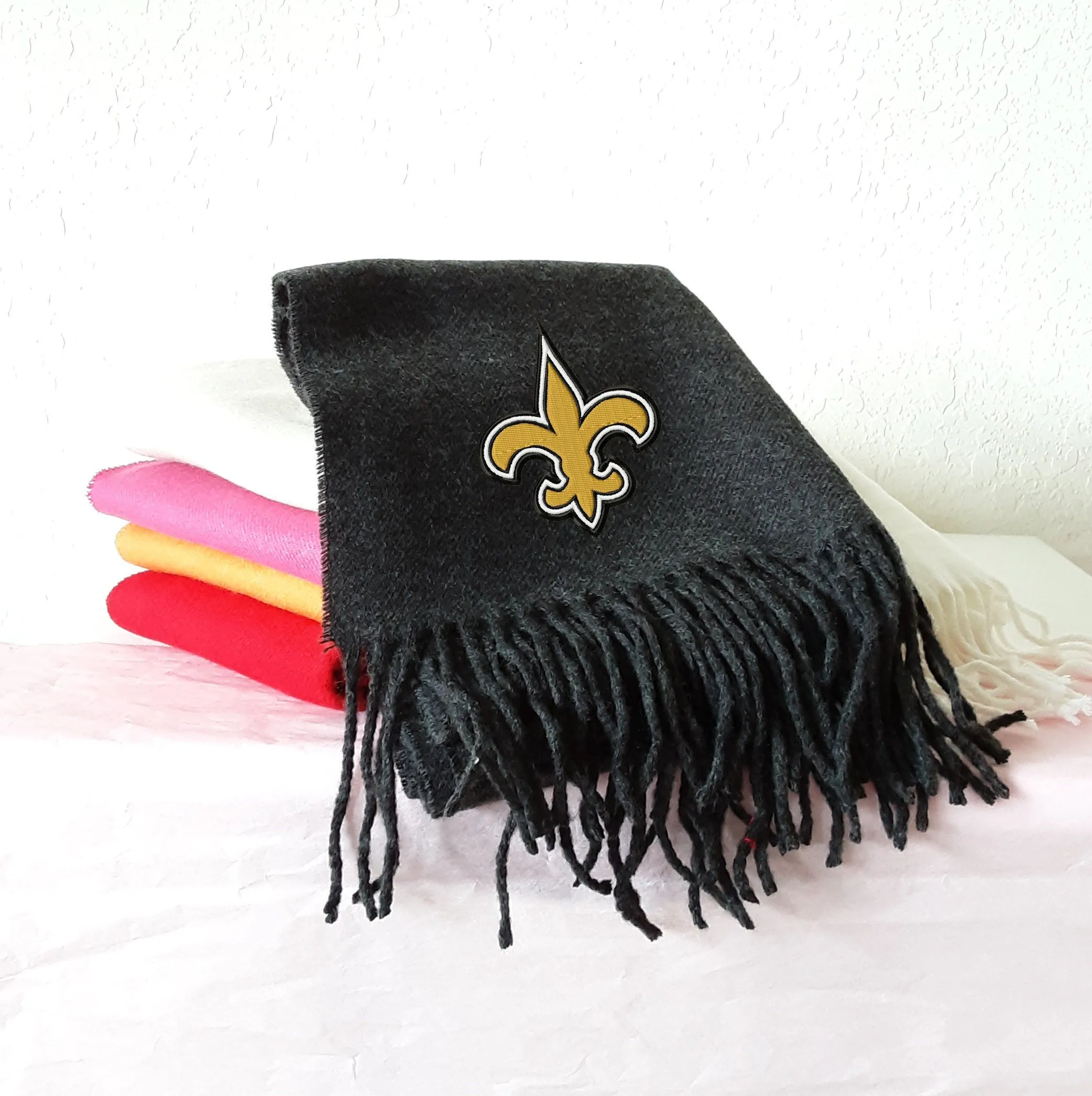 Fleur De Lis Embroidery Cashmere Feel Scarf - Embroidery Shawl, Bridesmaid