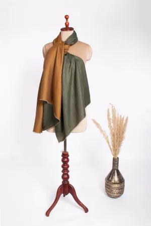 Gold Green Dorukha Handloomed Pashmina Shawl - MALDON