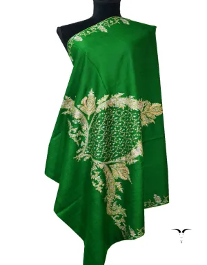 green embroidery GI pashmina shawl 7892