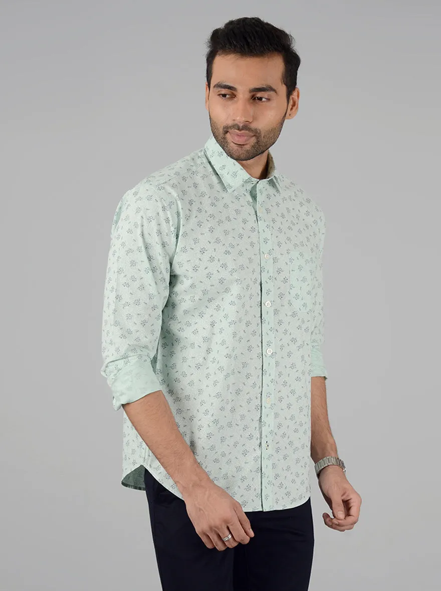 Green Printed Classic Fit Casual Shirt | Greenfibre