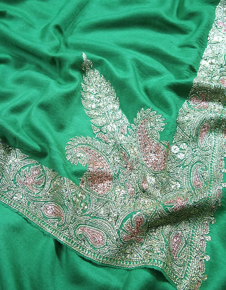 jade green tilla embroidery Pashmina shawl 8711