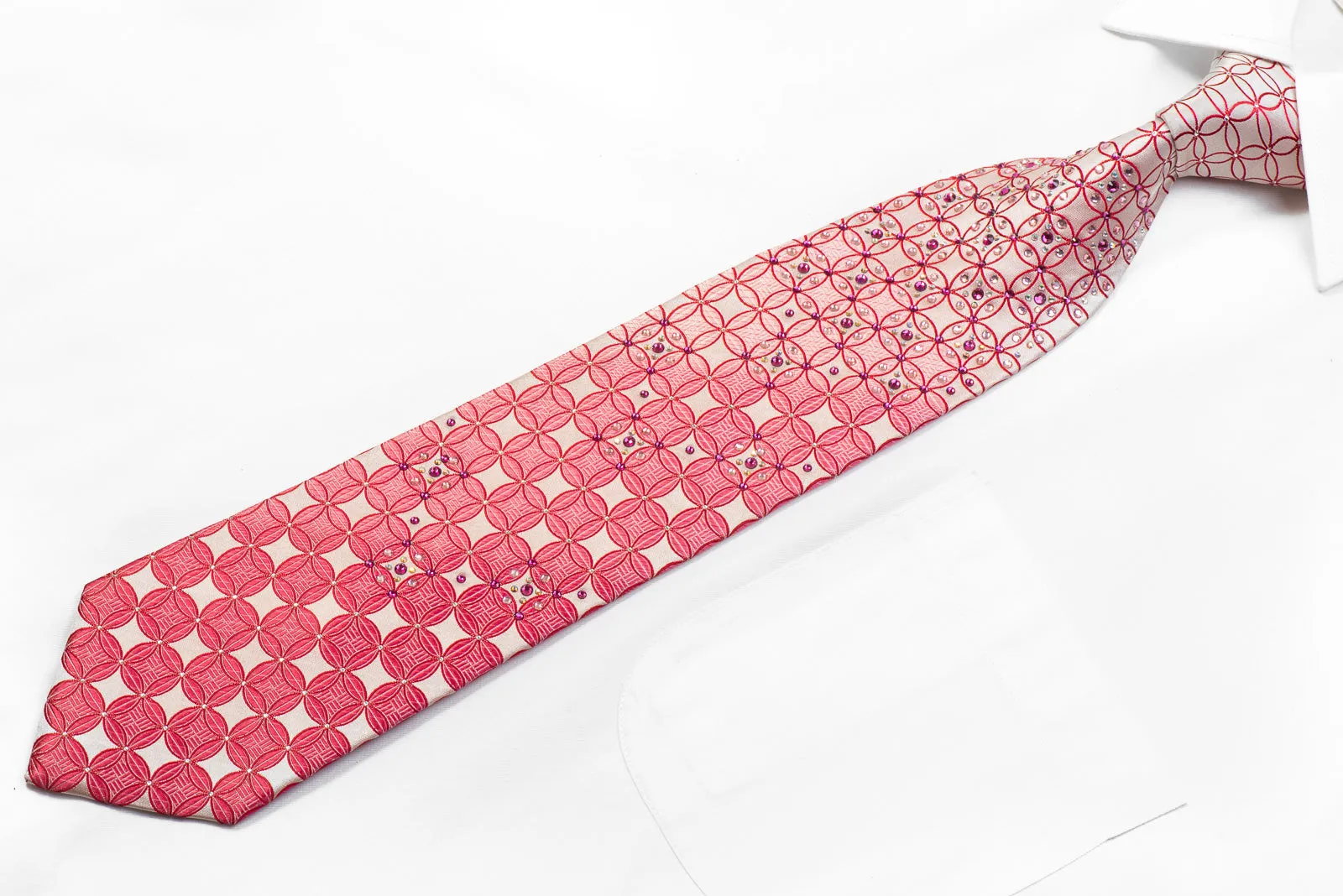 Lancetti Rhinestone Necktie Geometric On Pink With Sparkles