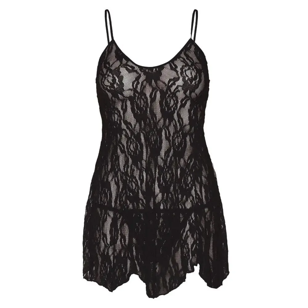 Leg Avenue Rose Lace Flair Black Plus Size Chemise Uk 14 to 18