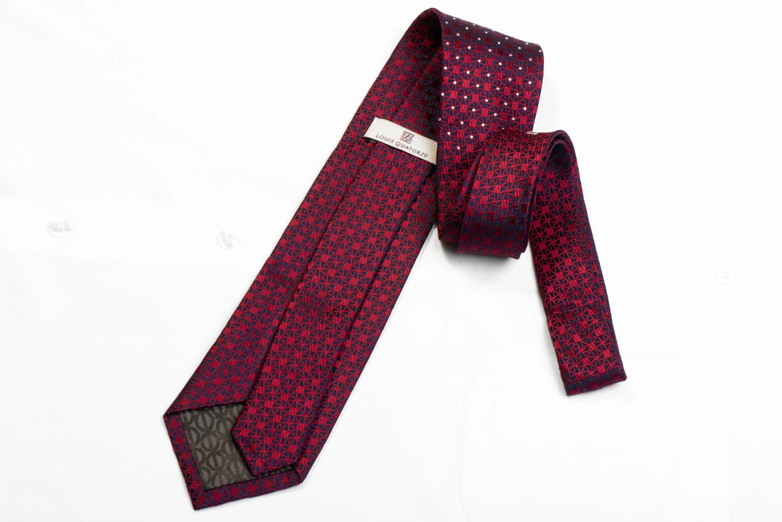 Louis Quatorze Rhinestone Necktie Blue Burgundy Geometric