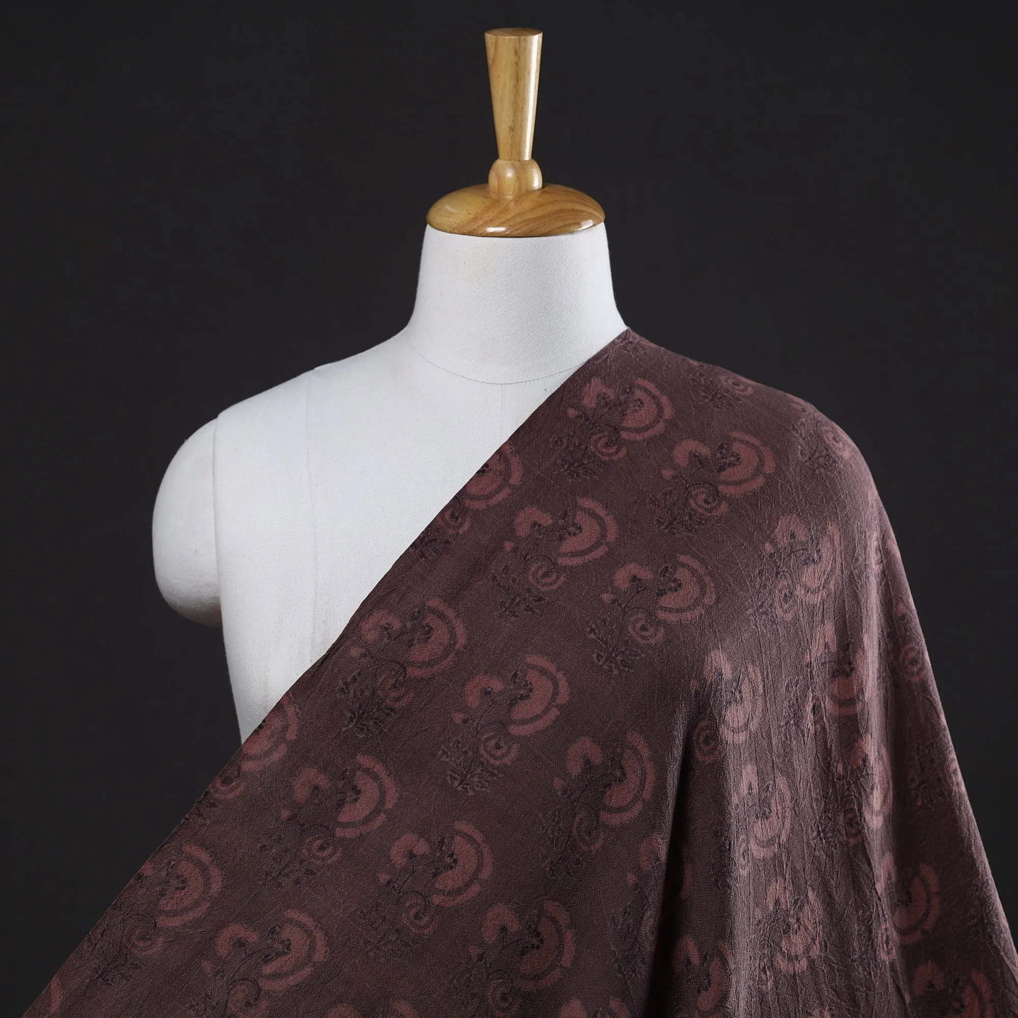 Maroon Butta Pure Wool Handloom Ajrakh Hand Block Printed Fabric