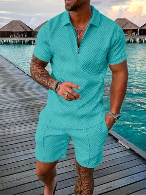 Men's Lapel Shirt Set Short Sleeve 3D Printed Quality