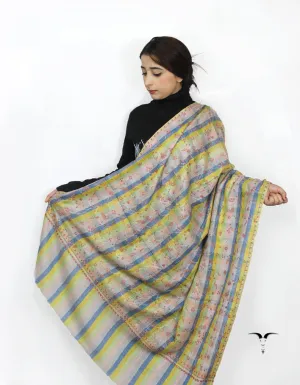 Multicoloured Striped Pashmina Shawl With Sozni Work 5727