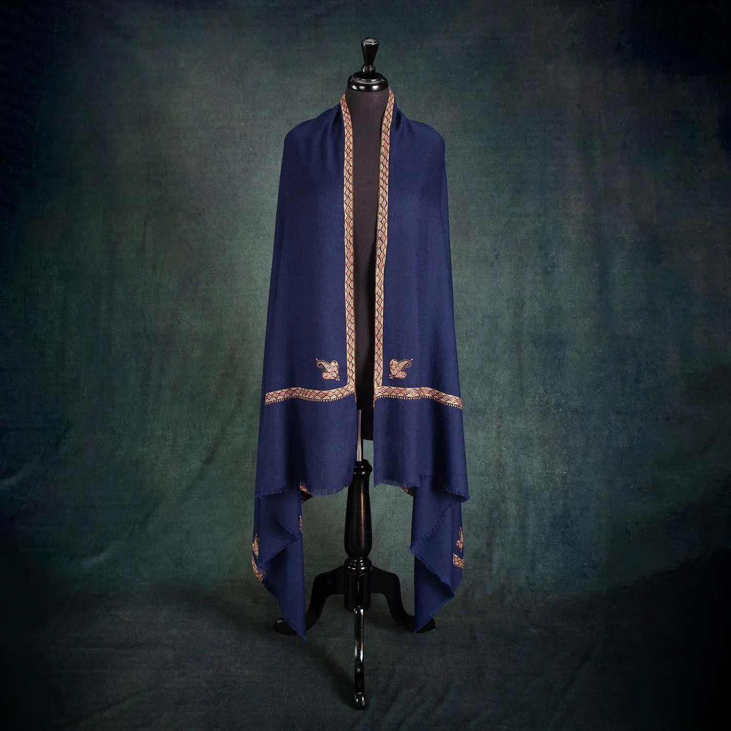 Navy Hand Embroidered Eco-Toosh Hashidar Shawl