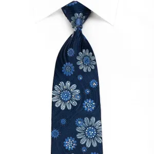 Paco Rabanne Men's Rhinestone Silk Necktie Floral On Blue With Silver Sparkles