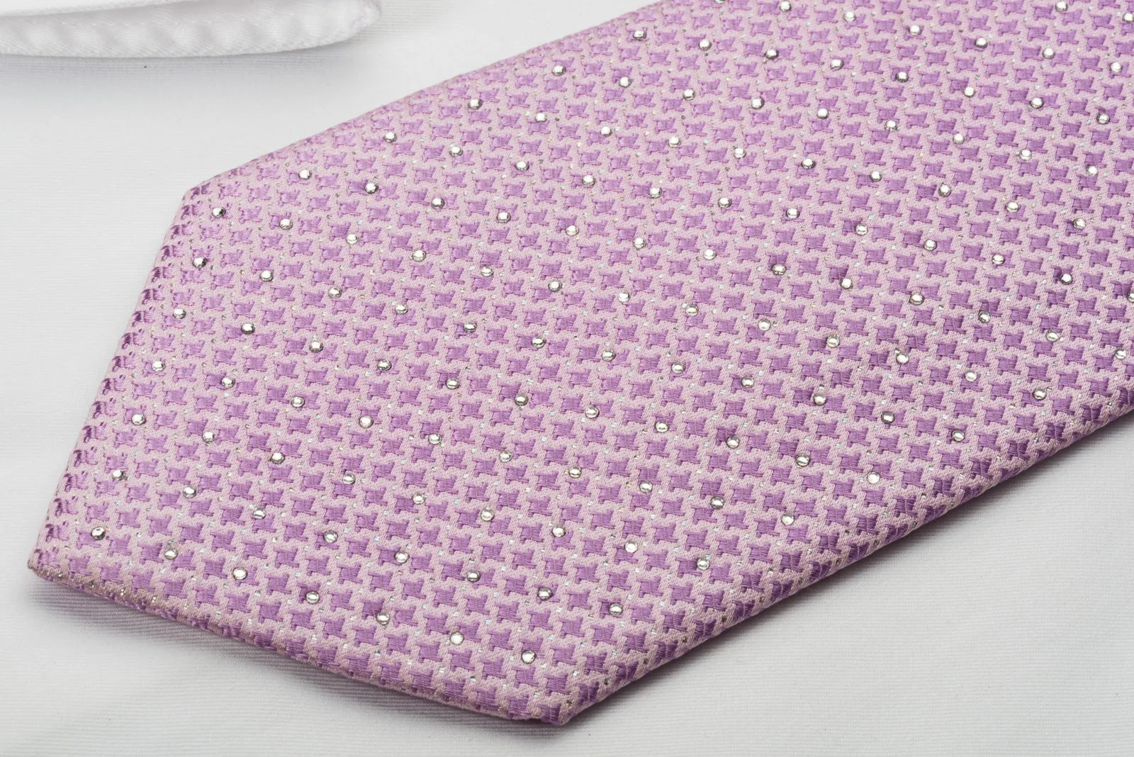 Pierre Cardin Rhinestone Necktie Geometric On Mauve Silk