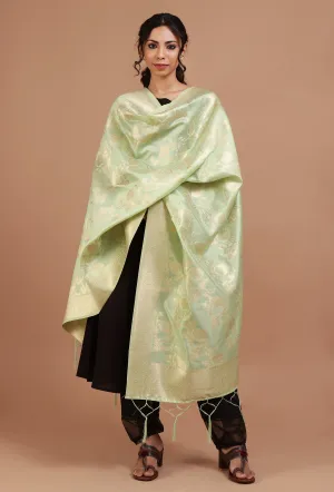 Pista  Green Color Semi Silk Dupatta With Zari Weaving