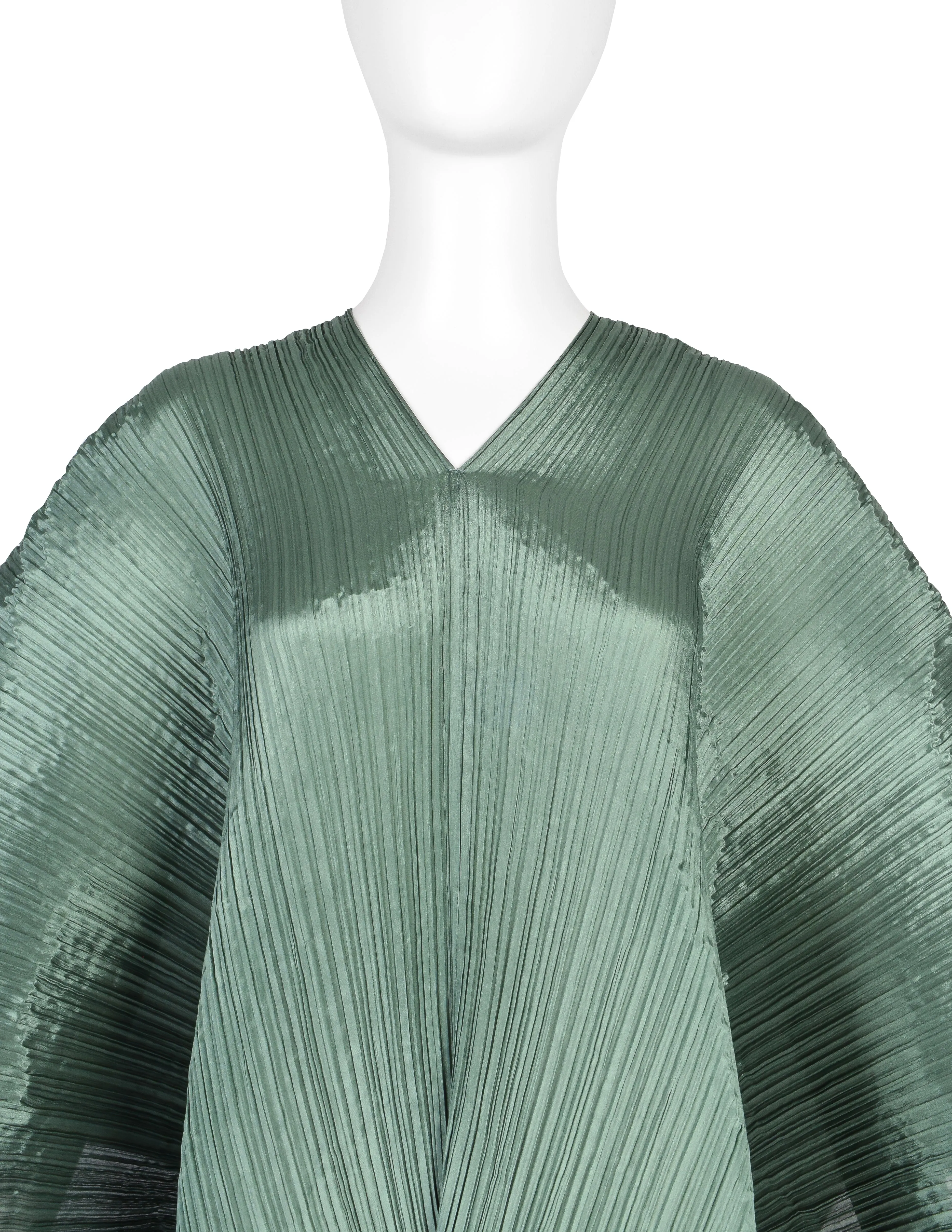 Pleats Please by Issey Miyake Metallic Sage Dramatic Madame T Wrap Cape Tunic Caftan Dress