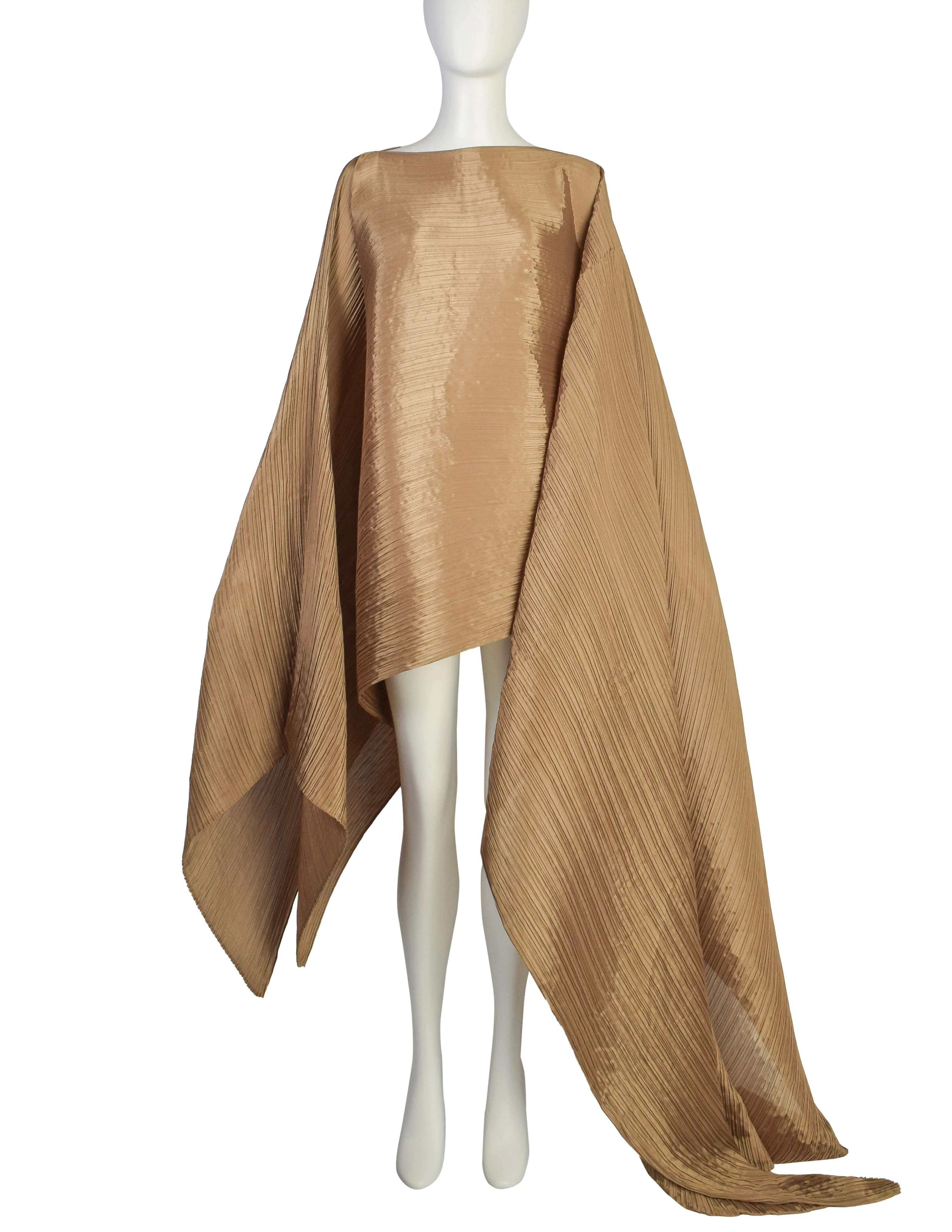 Pleats Please by Issey Miyake Metallic Sage Dramatic Madame T Wrap Cape Tunic Caftan Dress