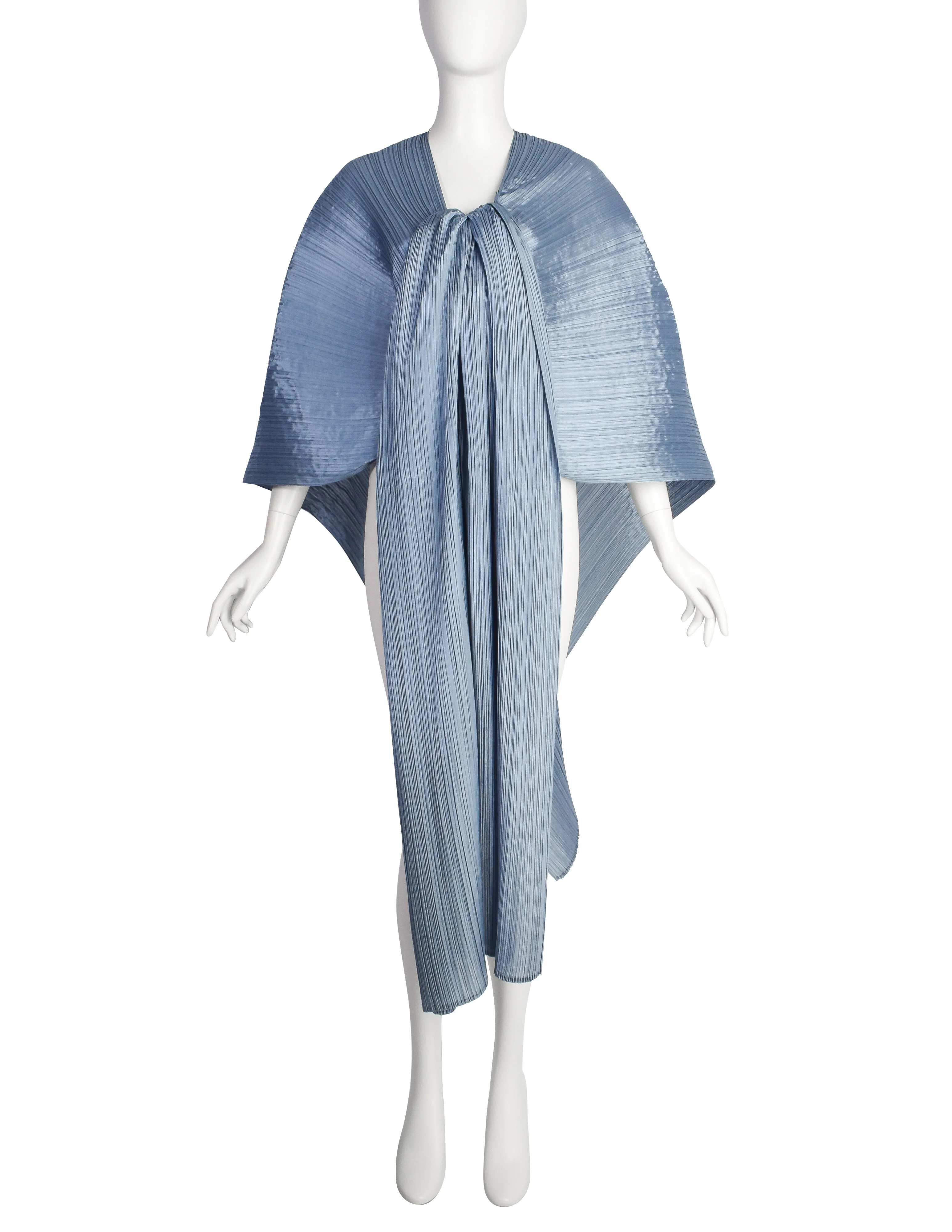 Pleats Please by Issey Miyake Metallic Sage Dramatic Madame T Wrap Cape Tunic Caftan Dress