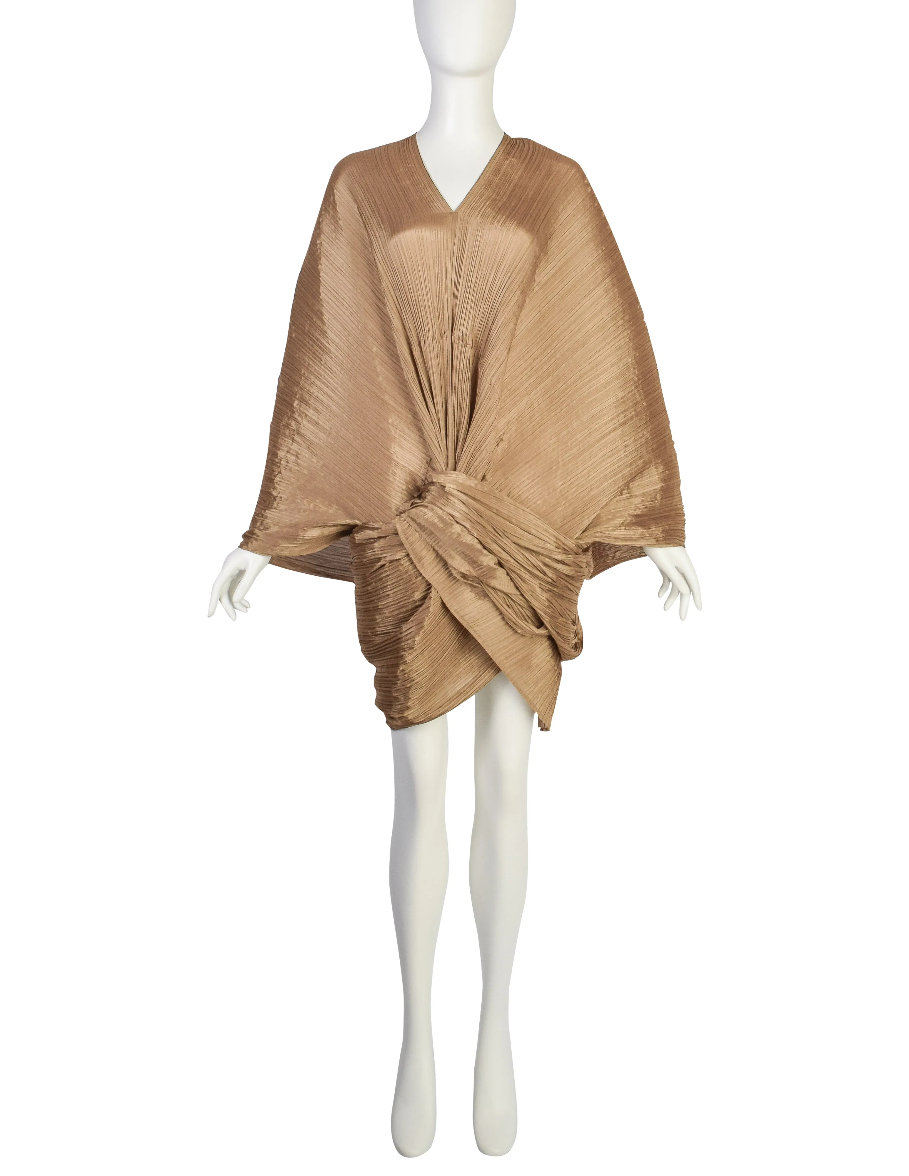 Pleats Please by Issey Miyake Metallic Sage Dramatic Madame T Wrap Cape Tunic Caftan Dress