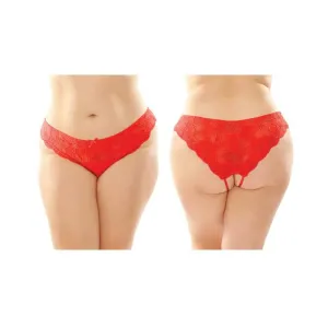 Poppy Crotchless Floral Lace Panty 6-pack Q/s Red