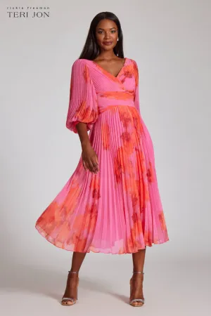 Printed Chiffon Pleated Full Sleeve Dress