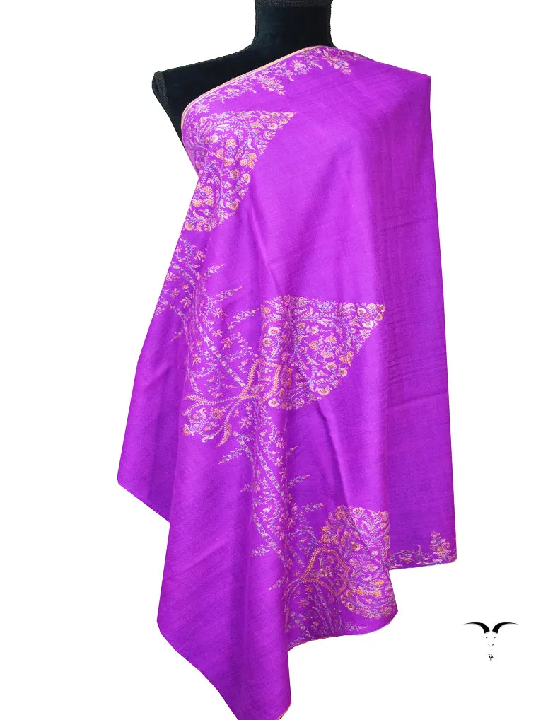 purple embroidery GI pashmina shawl 7884