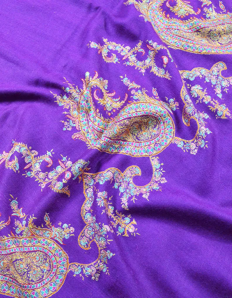 purple embroidery GI pashmina shawl 7894