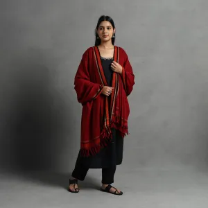 Red - Kumaun Handwoven Pure Merino Wool Shawl for Women 80