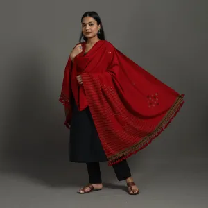 Red - Kutch Bhujodi Weaving Mirror Work Handloom Woolen Shawl 08