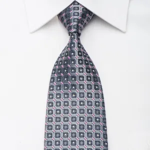 Renoma Mens Rhinestone Necktie Silver Geometric Silk With Sparkles