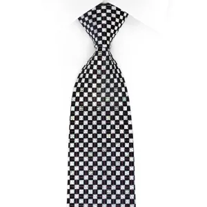 Renoma Rhinestone Silk Necktie Silver Navy Checkered With Red Sparkles